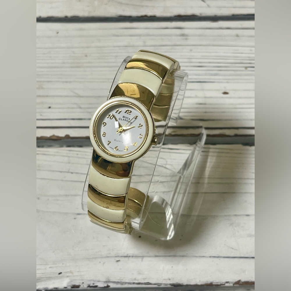 NEW‎ BATTERY Vintage 90's Women’s Bangle Watch Boca Classics Gold White Ivory